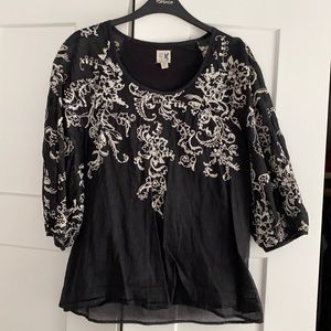 Edmé & Esyllte Black Top with White Embroidery